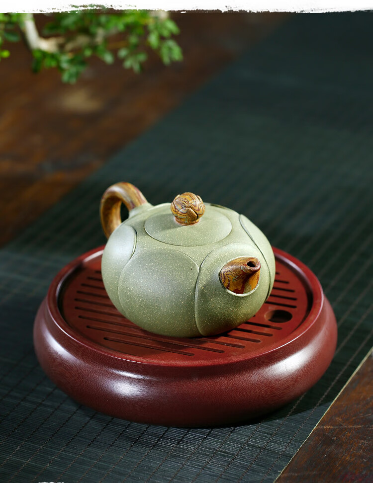 仙袋豆青砂360宜兴名家纯全手工原矿大气紫砂茶壶送朋友商务一壶两杯