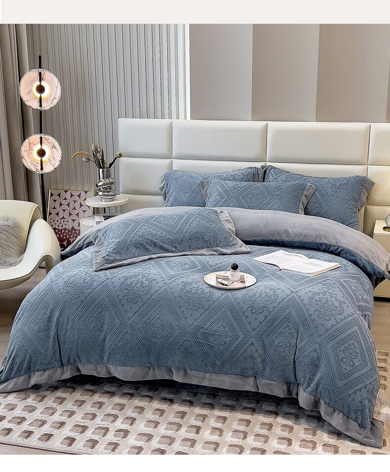 四件套牛奶绒提花被套床单冬季加厚保暖被罩床罩双面绒被单床套双人