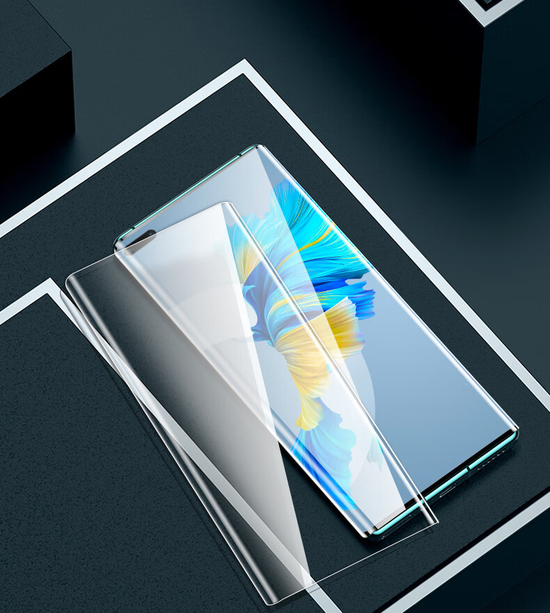 rurihai适用华为mate40pro 钢化膜uv曲屏p40pro膜全屏覆盖mate40e保时