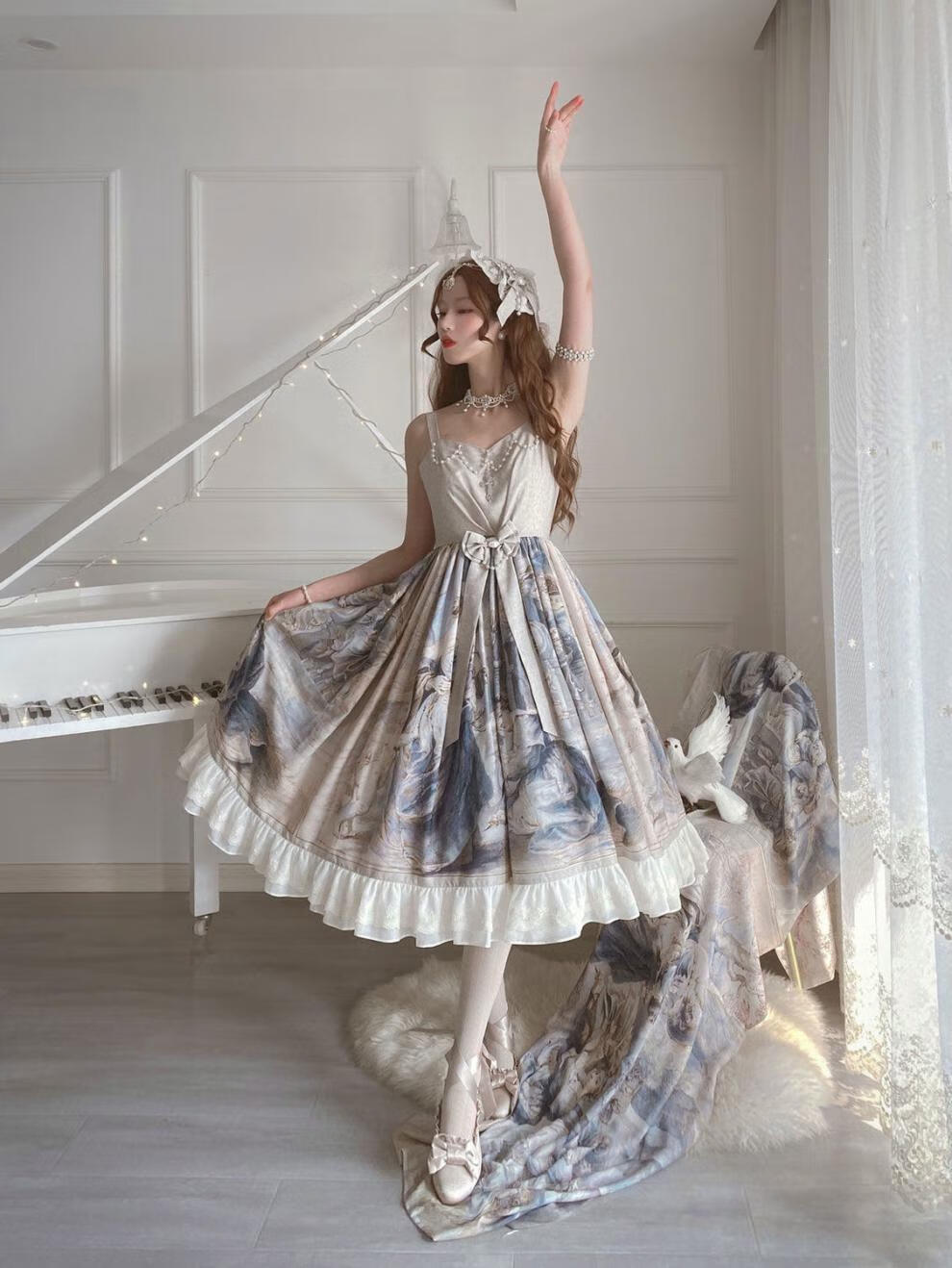 fgacct【全款】洛丽塔油画柄宫廷华丽梦幻连衣jsk吊带lolita子 吊带