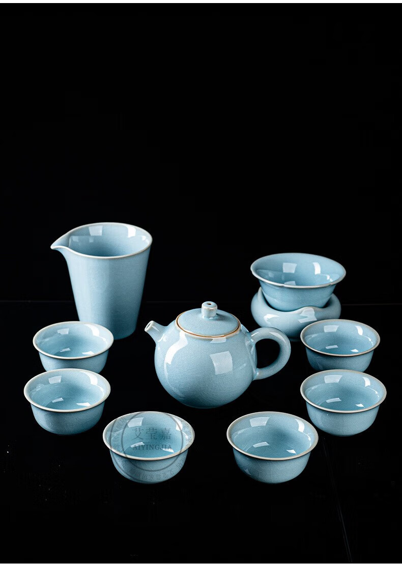 艾莹嘉 汝窑茶具套装开片可养娄根旺省大师全手工汝瓷功夫泡茶壶盖碗