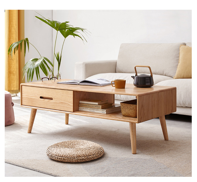 源氏木语实木茶几简约现代北欧小户型茶桌客厅橡木小桌子原木茶台 双