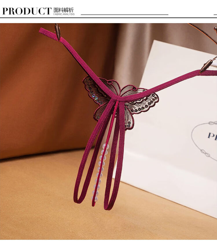 丁字裤珍珠情趣内裤女士性感亮片开档可插入按摩透明免脱诱惑性感情趣