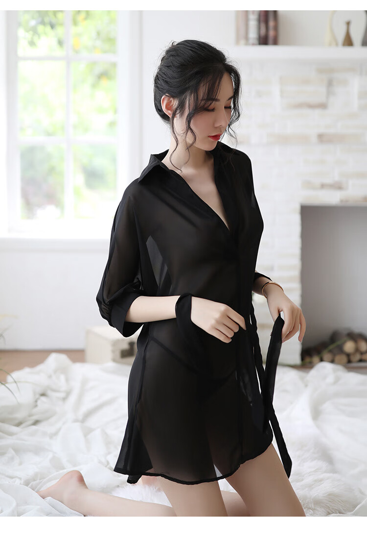 品贤情趣内衣女男友风白衬衣ol办公室秘书制服雪纺性感睡衣夏季透明
