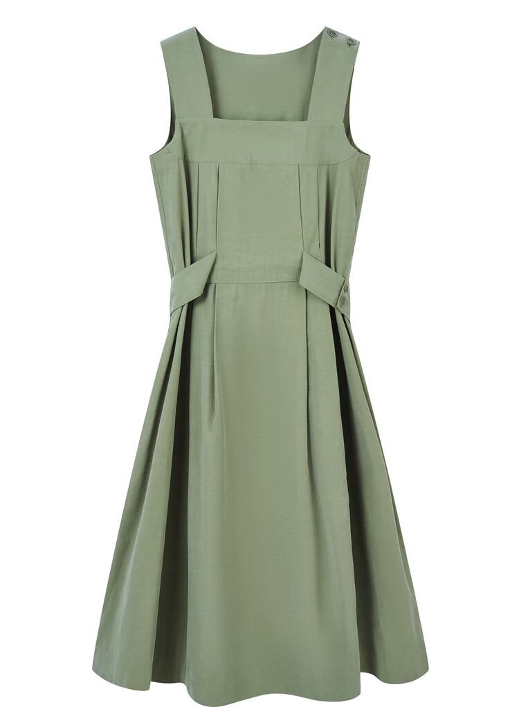 onemore2020夏季新款简约灰绿色连衣裙气质中长款背带裙女装灰绿155