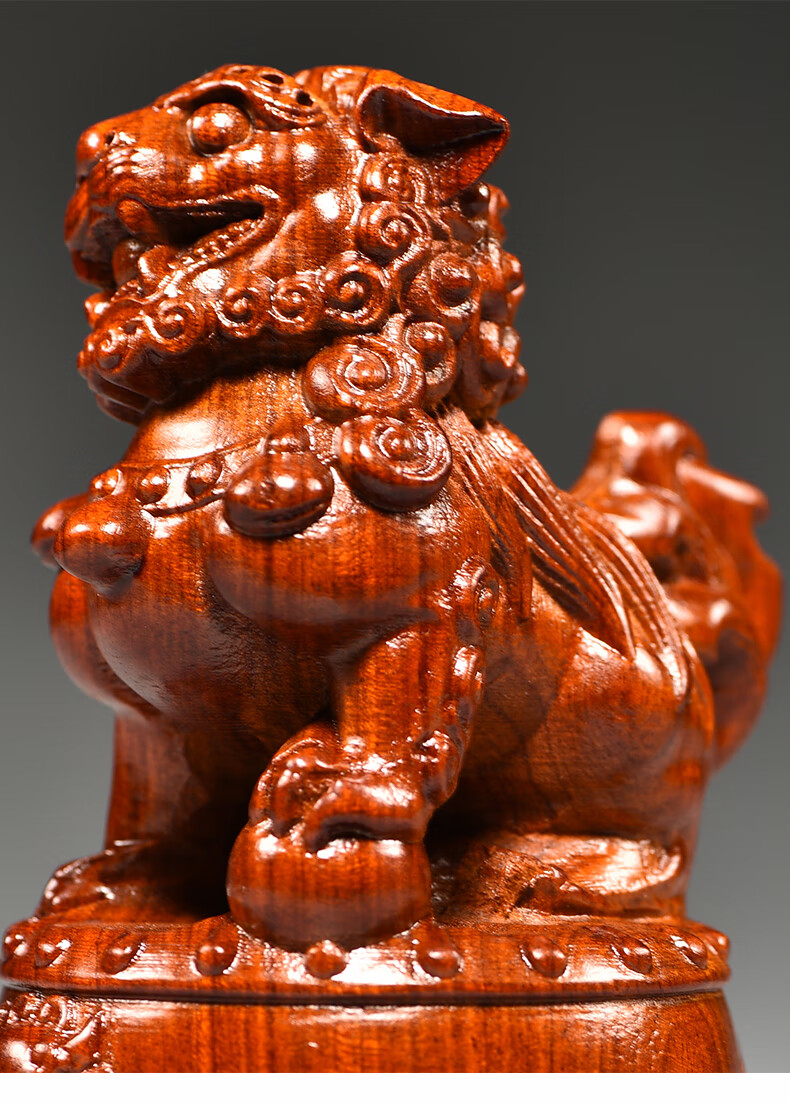 努拉派花梨木雕狮子摆件实木一对大号宫门狮家居客厅玄关装饰红木工艺