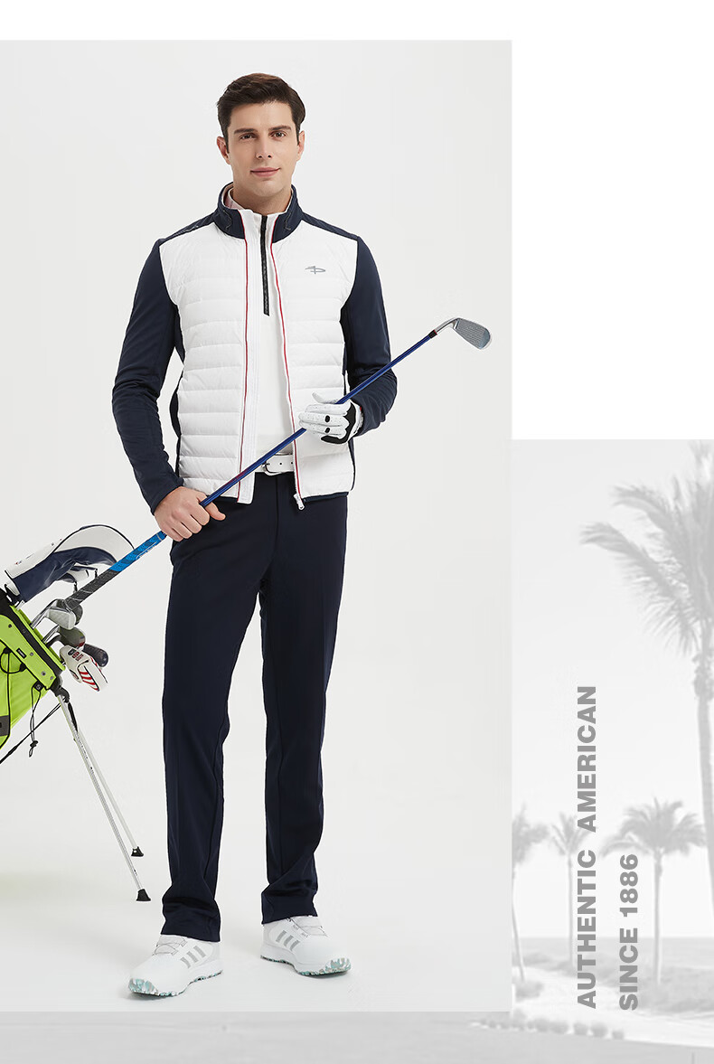 美国2021新款高尔夫服冬季保暖男装修身立领外套golf服装藏青色l
