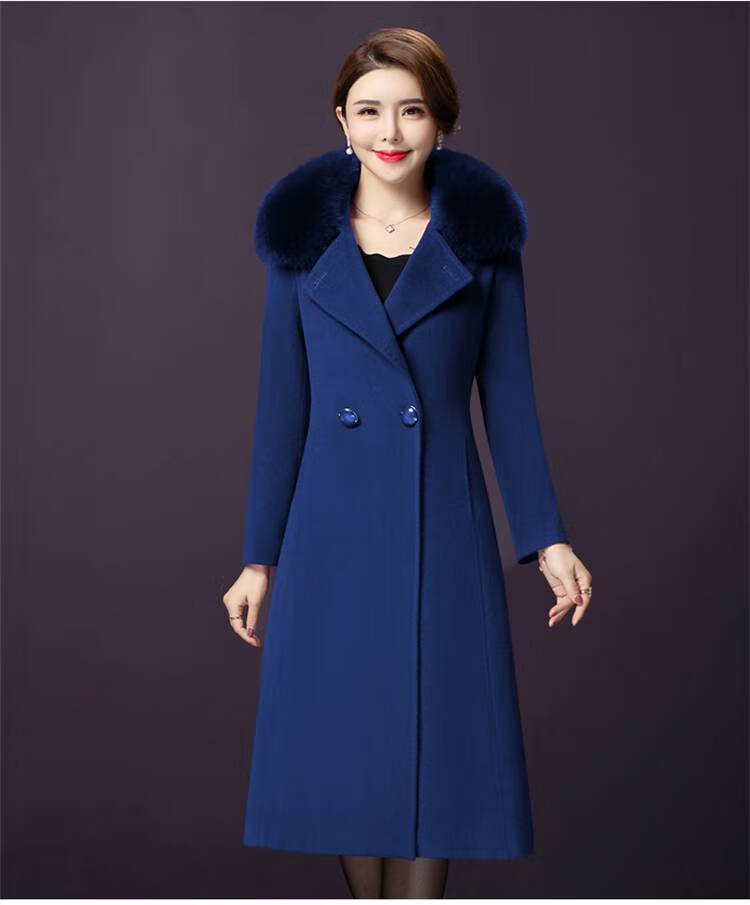 恒源祥毛呢大衣女加厚冬装加厚大毛领羊绒女中长款过膝尼子毛妮子外套