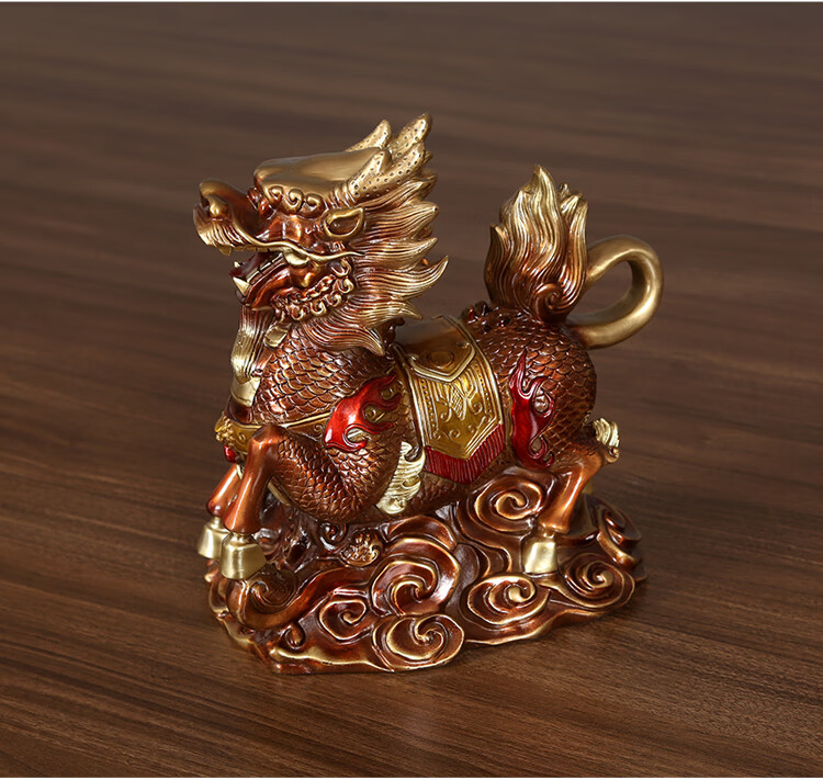 纯铜麒麟摆件一对麒麟办公室乔迁礼品家居摆设闪康6寸麒麟一对