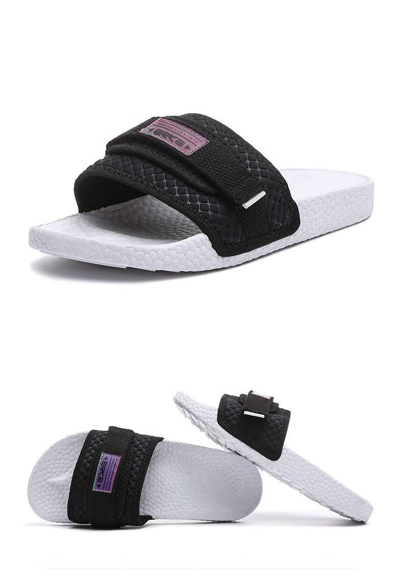 鸿星尔克官方旗舰erke女士拖鞋凉拖鞋魔术贴运动休闲一字拖正黑粉金39