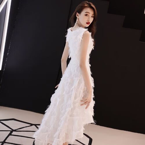 礼服女小个子服女宴会气质平时可穿秋冬日常伴娘小个子仙气学生白色