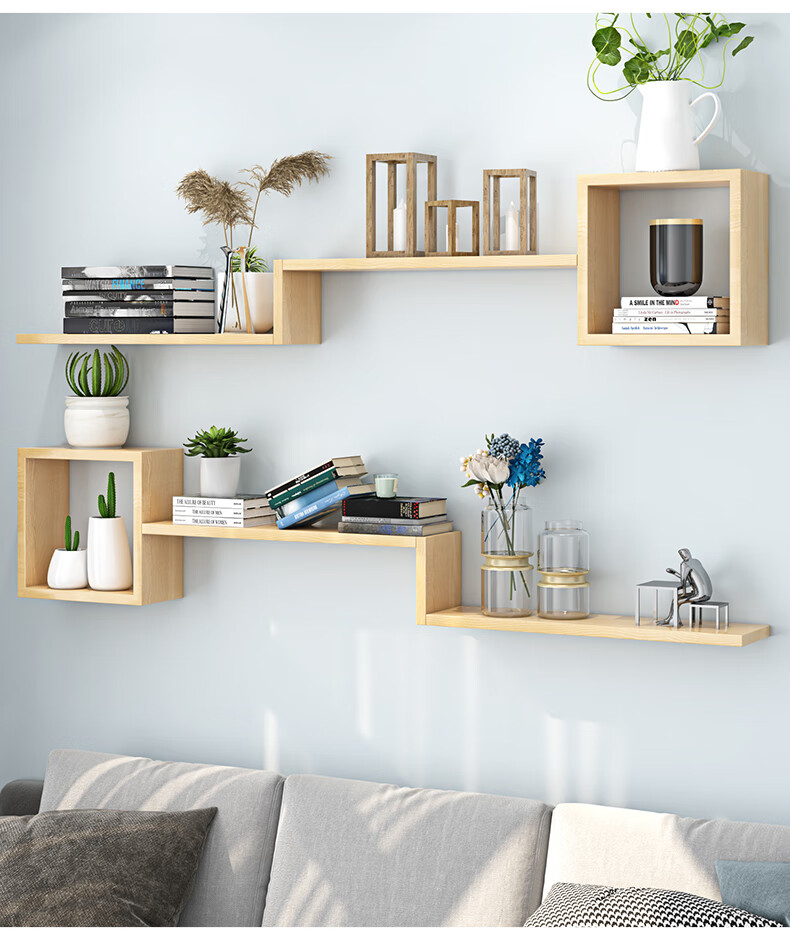 60墙上置物架客厅电视背景墙装饰隔板卧室挂墙创意格子书架一字板c