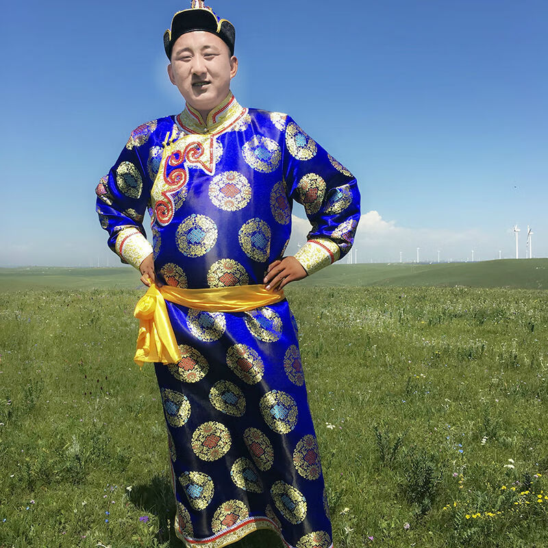 柚斯男装蒙古族服装少数民族男长款蒙古袍演出服饰成人舞台表演红色s