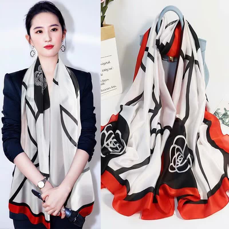 同款丝巾春夏季保暖防晒新丝缎长巾杭州丝绸薄款围巾女scarf章子怡