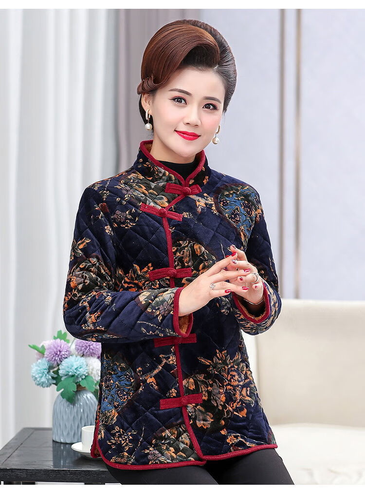 中老年女装冬季新款妈妈秋冬装高端民族风旗袍棉袄中老年女加绒保暖