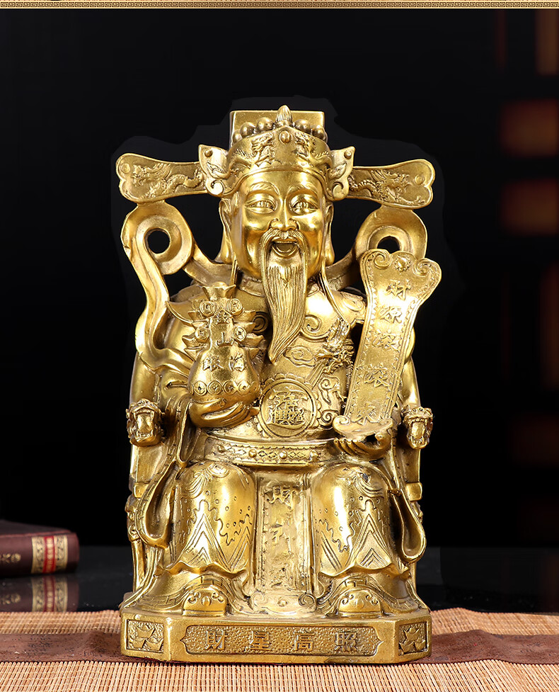 真石演绎大号纯铜财神摆件风水铜财神爷佛像文财神铜像客厅供奉黄铜