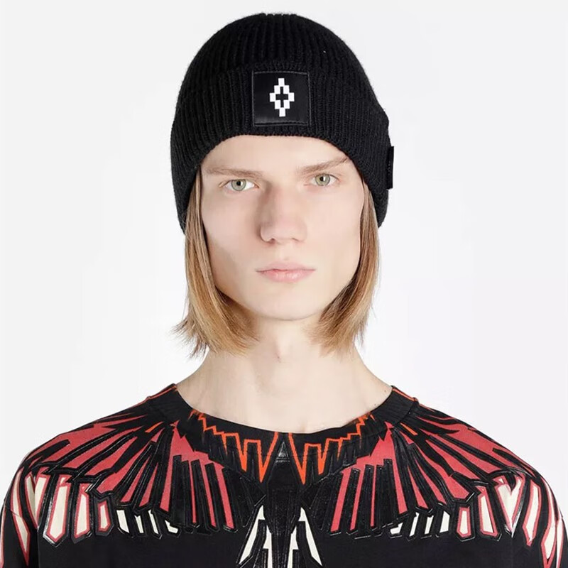 marcelo burlon 马塞洛布隆帽子 新款黑色涤纶品牌徽标男女同款针织