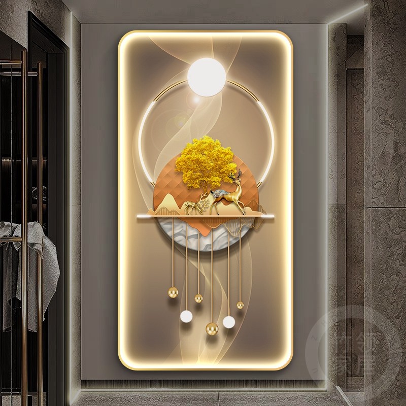 电表箱装饰画竖版入户玄关装饰画走廊过道led灯画轻奢大气发光带灯