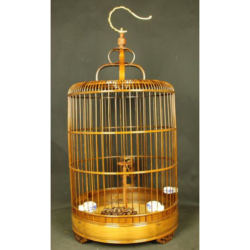 紫竹原色宽圈抛光百灵鸟笼百灵笼云燕雕刻花件加密顶原色大号百灵笼