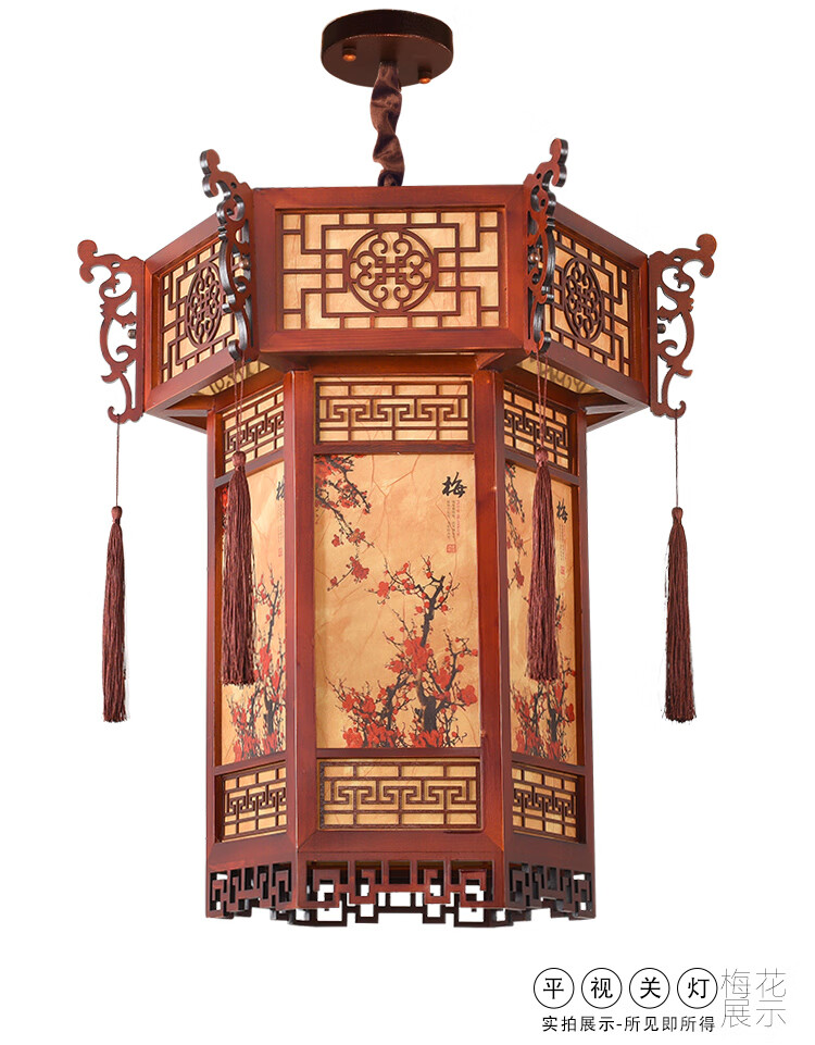 中式实木宫廷吊灯复古寺庙祠堂古建筑酒店古风中国风六角灯笼宫灯佛山