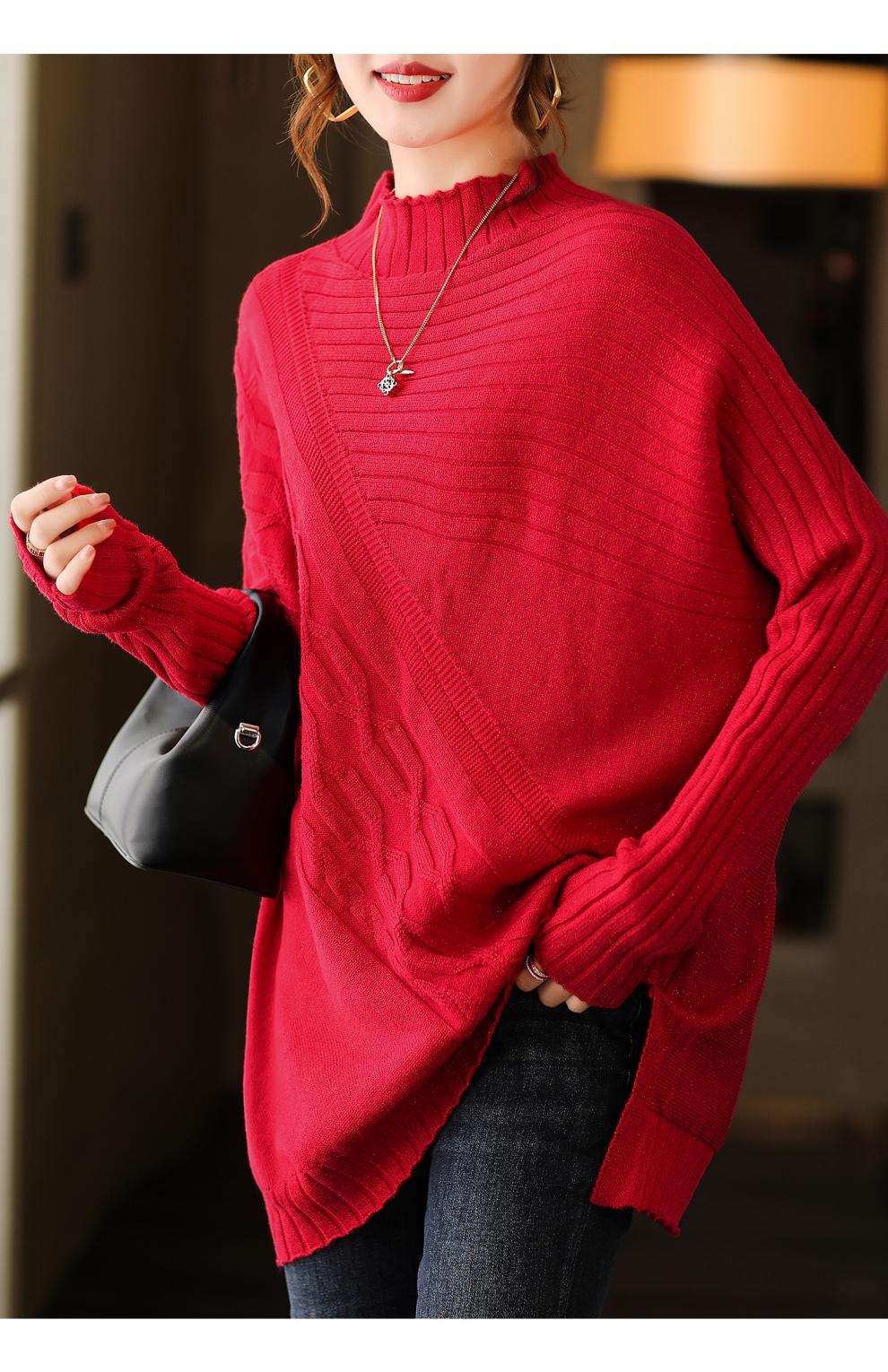 香港潮牌设计感包芯纱针织衫2021秋冬新款宽松减龄百搭中长款毛衣