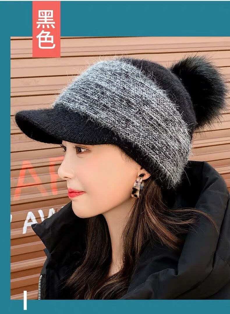 女士帽子秋冬款扎马尾帽子女冬季韩版百搭加绒骑车毛线帽加厚保暖护耳