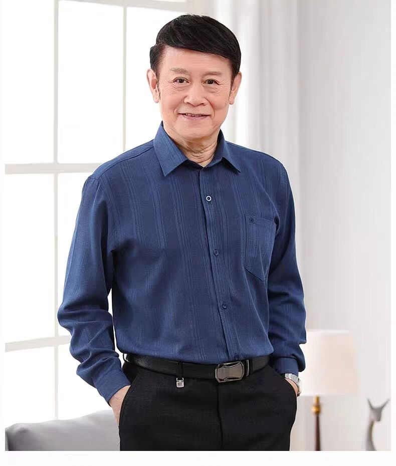 opeodly爸爸装夏季衬衫中年人男士长袖衬衣薄款宽松中老年人棉麻爷爷