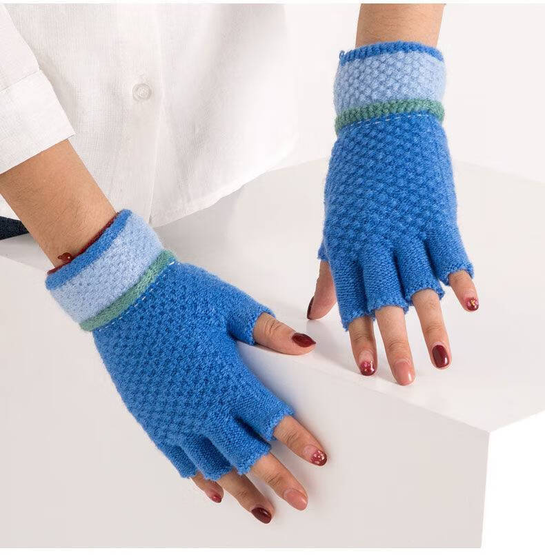 乐卉毛线半指手套男加厚韩版露指半截手套女学生写字手套21年新款秋冬