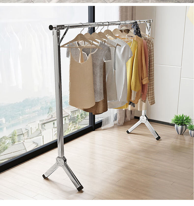高品质晾衣架不锈钢晾衣架落地立式家用晾衣杆阳台折叠伸缩晒衣架晾