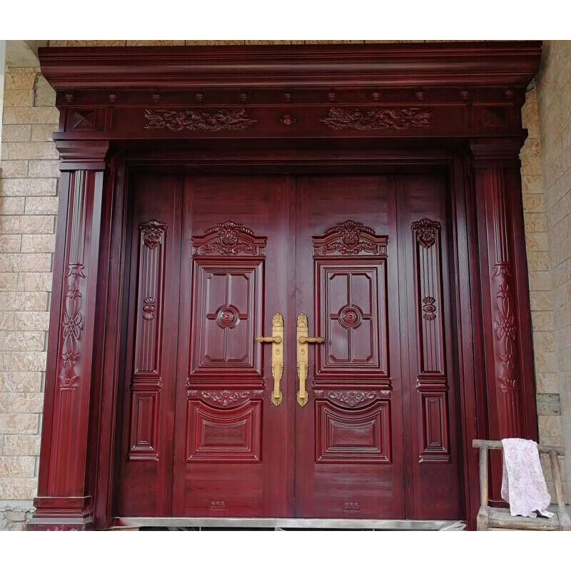 农村别墅对开门双开门安全防盗门入户门进户大门原红铜四开子母甲级门