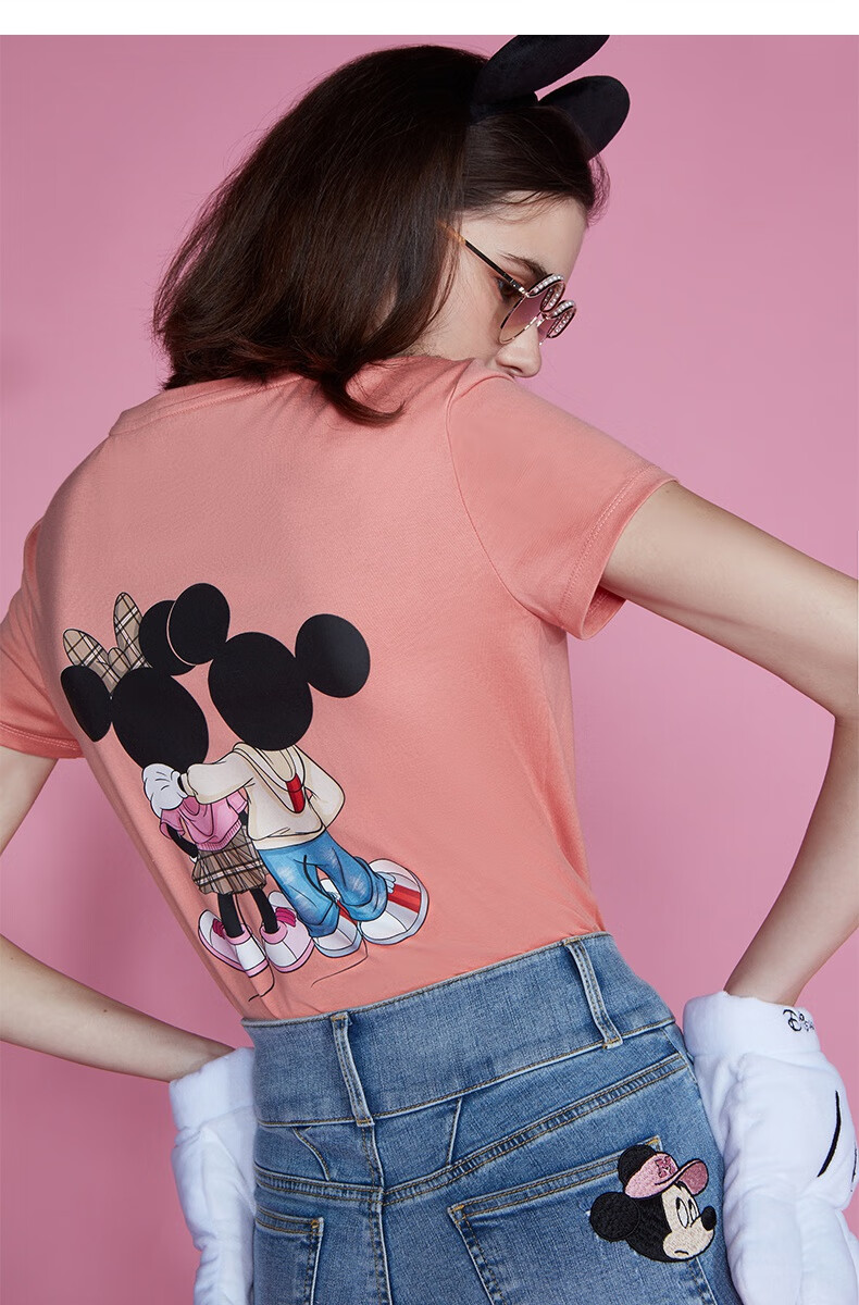 five plus2021新款女装迪士尼米奇联名款短袖t恤女宽松卡通图案 紫色