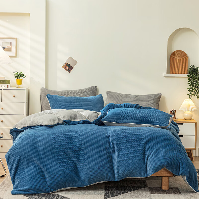 恒源祥家纺撸猫感牛奶绒保暖四件套双面带绒被套高端冬天加绒床上用品