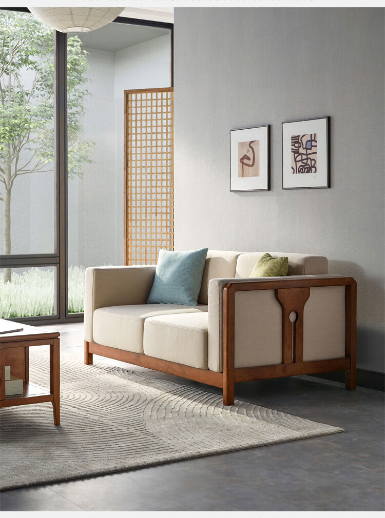 林氏木业现代新中式沙发小户型客厅布艺实木沙发组合家具双人bq1k单人