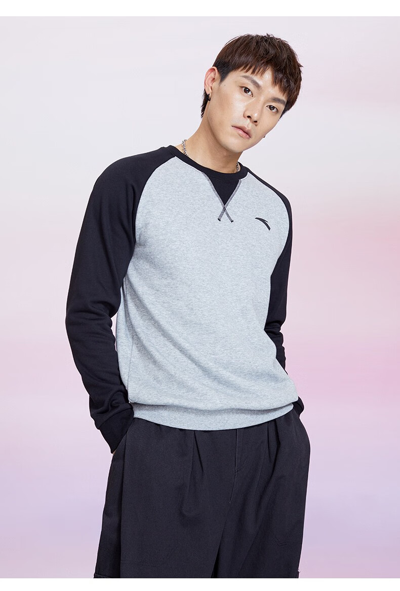 安踏(anta)卫衣男运动休闲套头衫男装针织圆领加绒套头卫衣2022时尚