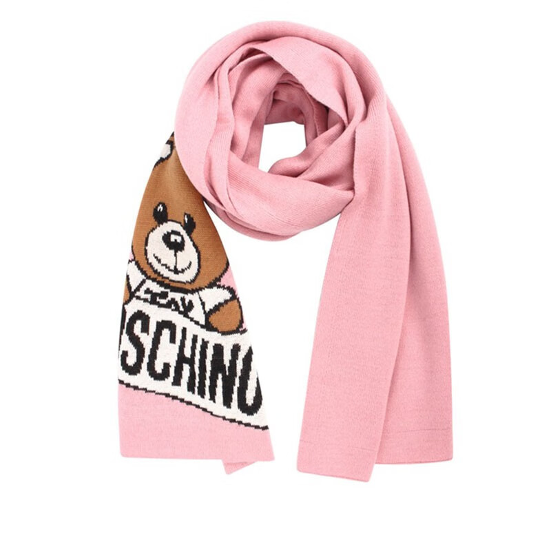 moschino莫斯奇诺围巾男女同款羊毛保暖针织时尚字母小熊百搭围巾披肩