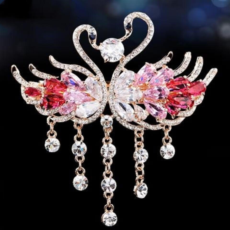 发夹头饰发卡大号夹子水钻天鹅流苏头饰韩国成人发饰优雅饰品蓝色