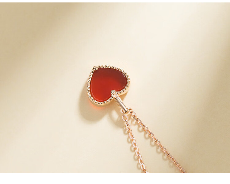 琦君小红心项链女18k金爱心锁骨链玛瑙玫瑰金套链au750简约气质送女友