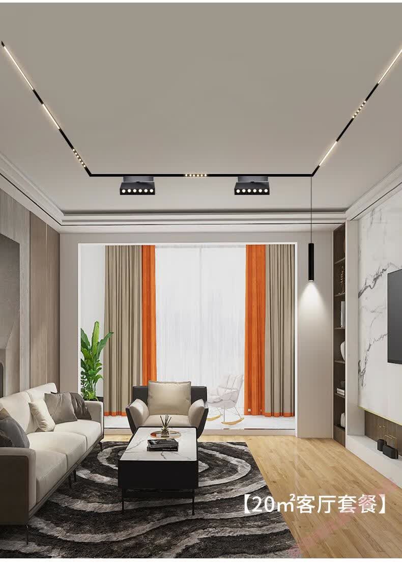 磁吸轨道灯无边框嵌入式暗装客厅无主灯射灯明装线条磁吸灯具磁吸格栅