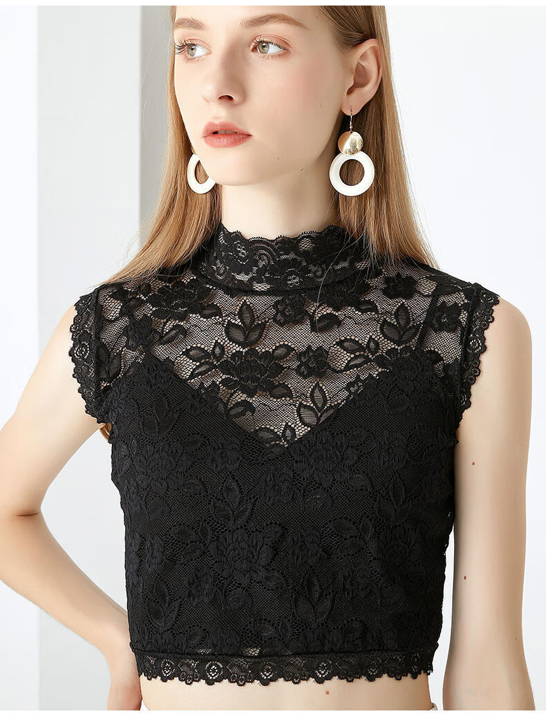 百搭假领蕾丝衫秋冬打底无袖气质显瘦纯者 黑色(m码适合体重95斤左右)