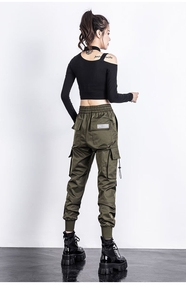 秋冬女工装裤高腰宽松广场舞炫酷休闲裤帅气百搭嘻哈街头裤子黑色m105