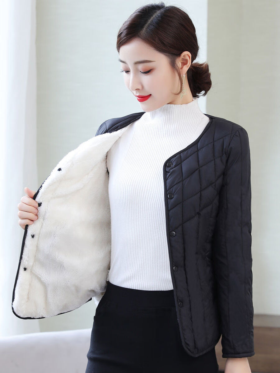 冬季女款无领棉服外套2021轻薄棉服女内胆新款冬季贴身保暖棉衣短款加