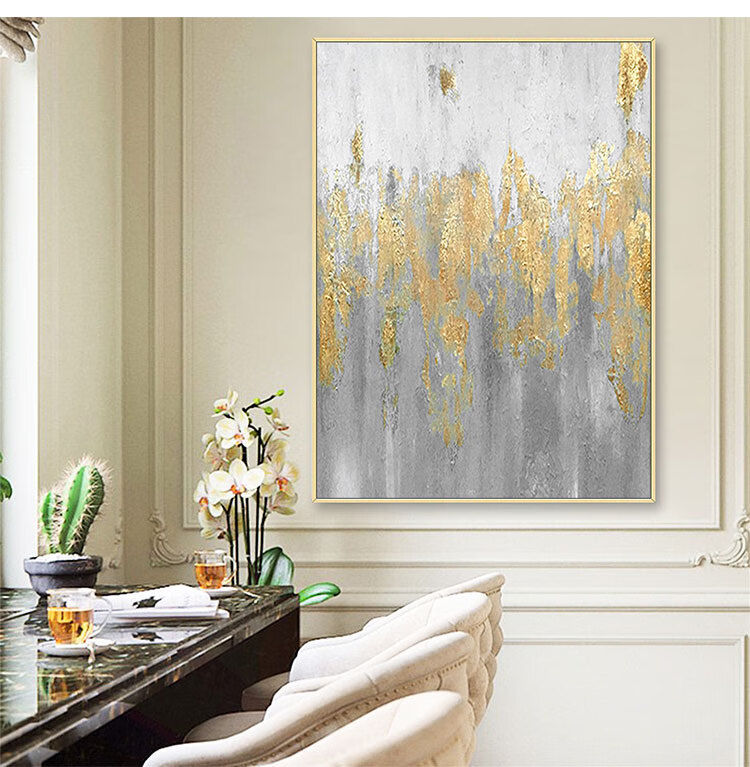 nessa 油画手绘复古轻奢金箔抽象画现代客厅玄关装饰画美式走廊背景挂