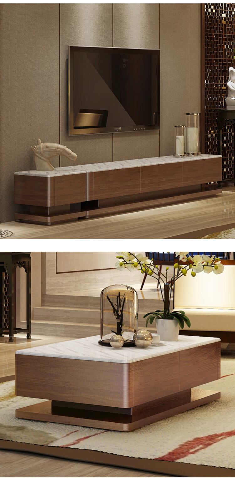 北欧火烧石茶几电视柜组合套装现代简约大理石茶几电视柜客厅家具茶几