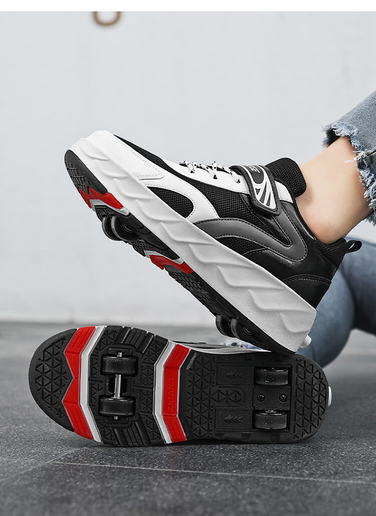 有轮子的鞋子 暴走鞋男童溜冰鞋双轮学生滑轮鞋轱辘鞋四轮运动鞋带