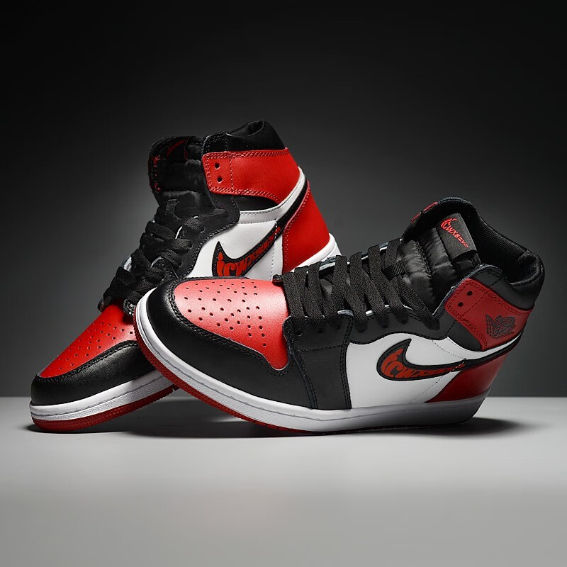 vermaqian篮球鞋男新款高帮鸳鸯运动鞋黑红脚趾涂鸦女鞋休闲aj篮球鞋