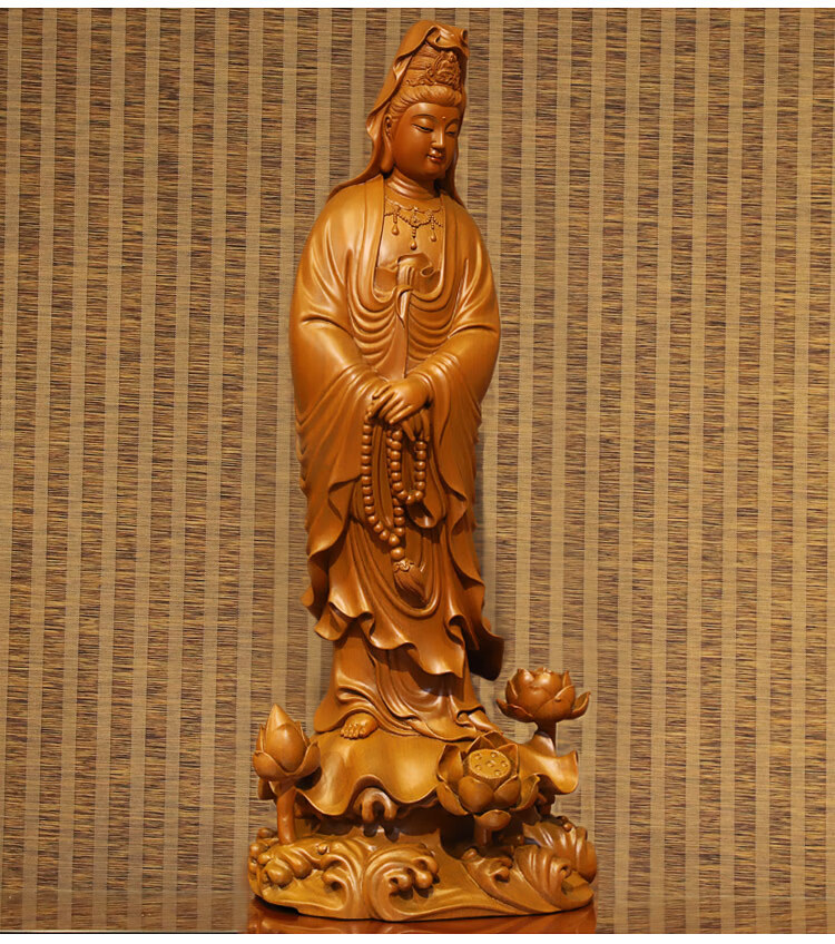 行天宫整木香樟木手工木雕观音佛像家用供奉观世音菩萨观音站像摆件