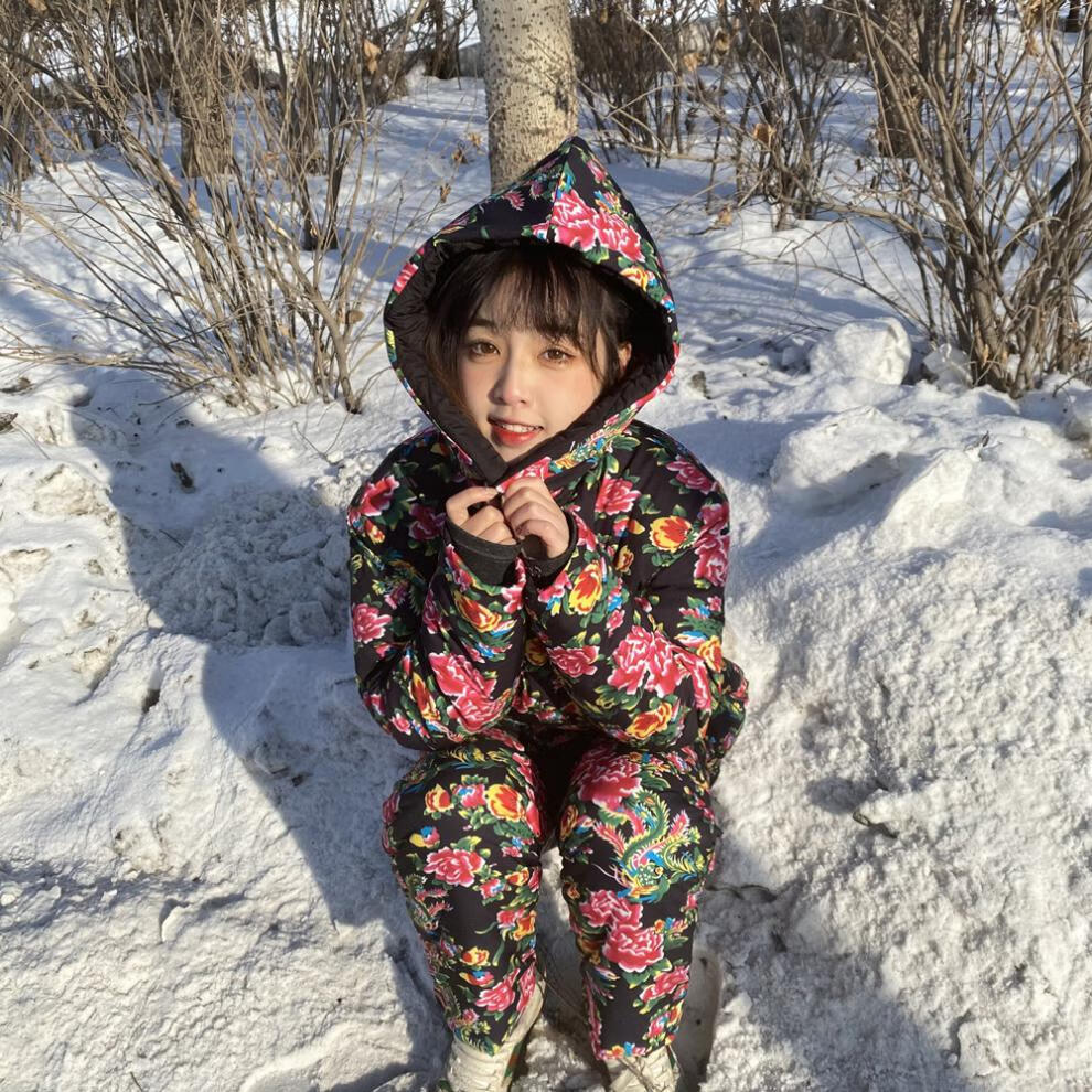 东北花棉袄女大花袄大棉袄女冬加厚民族风碎花棉服时尚棉衣棉裤套装女