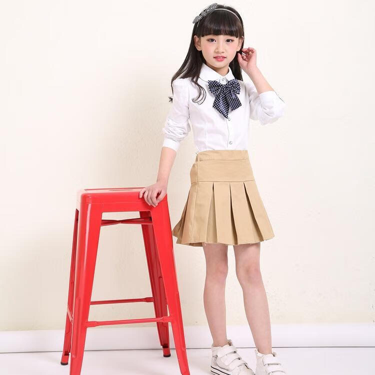 百褶裙小学生校服裙半身裙白黑色夏季 酒红半身裙(带安全裤) 全松紧腰