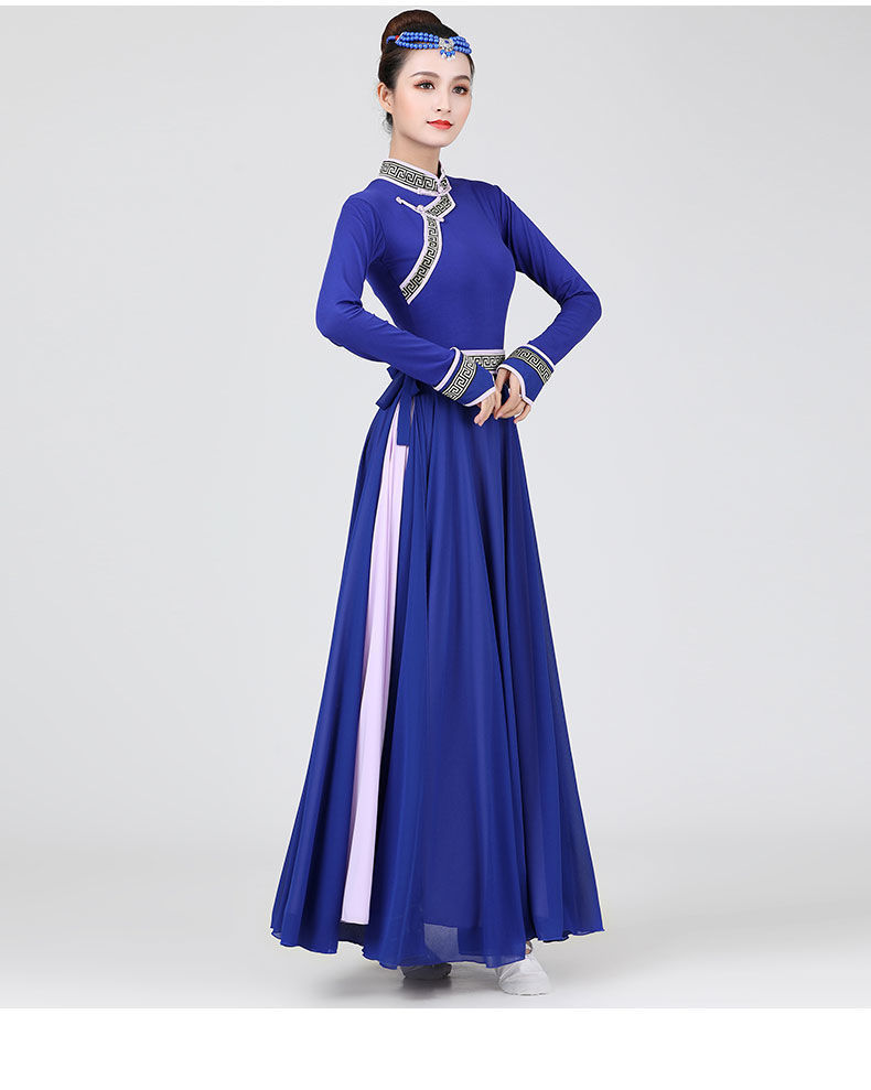 蒙古族舞蹈服装女演出服女少数民族服装表演服顶碗筷子舞艺考蓝色双层