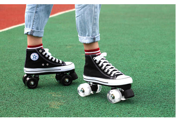 冬季精选透气帆布溜冰鞋成年双排滑轮旱冰鞋四轮溜冰场儿童轮滑运动鞋